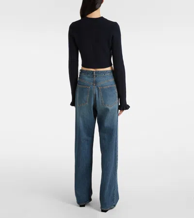 Alaïa Cropped Wool And Silk-blend Cardigan In Blue