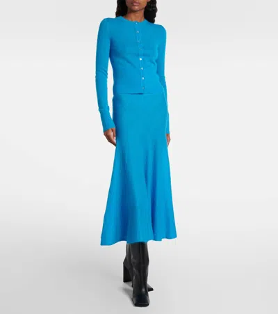 Alaïa Circle Mohair And Wool-blend Midi Skirt In Blue