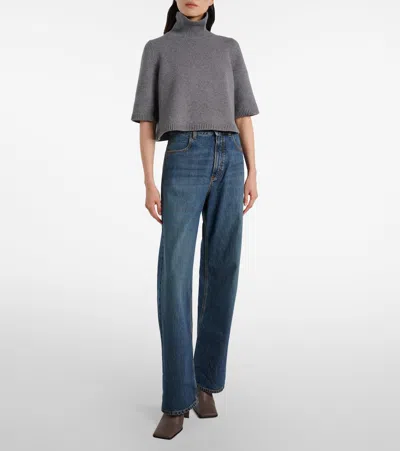 Alaïa Cropped Cashmere-blend Turtleneck Top In Gray