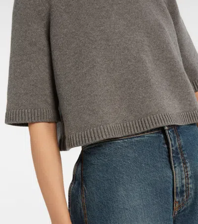 Alaïa Cropped Cashmere-blend Turtleneck Top In Gray
