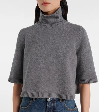 Alaïa Cropped Cashmere-blend Turtleneck Top In Gray