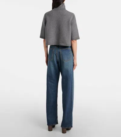 Alaïa Cropped Cashmere-blend Turtleneck Top In Gray