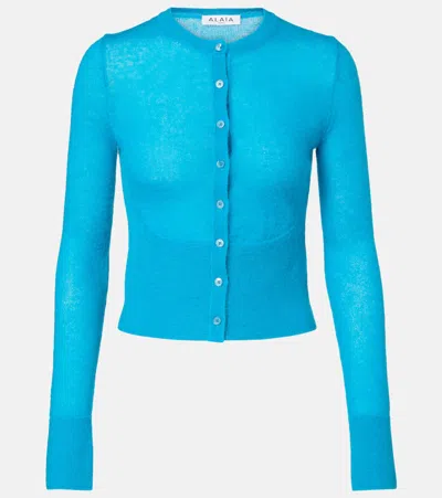 Alaïa Mohair And Wool-blend Cardigan In Blue