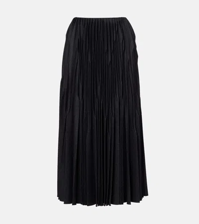 Alaïa Pleated Wool Flannel Midi Skirt In Black