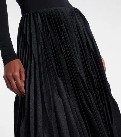 Alaïa Pleated Wool Flannel Midi Skirt In Black