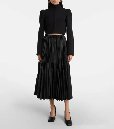 Alaïa Pleated Wool Flannel Midi Skirt In Black