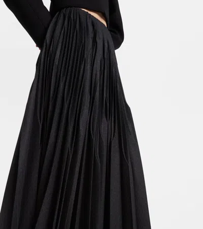 Alaïa Pleated Wool Flannel Midi Skirt In Black
