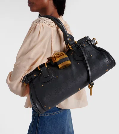 Chloé Womens Paddington Padlock Leather Shoulder Bag Kohl Brown In Black