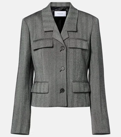 Ferragamo Grey Stripes Notched Lapel Blazer In Gray