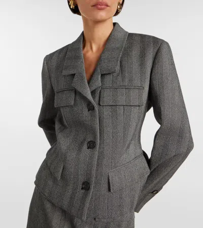 Ferragamo Grey Stripes Notched Lapel Blazer In Gray