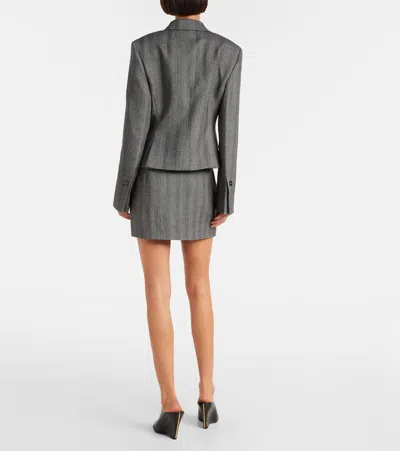 Ferragamo Grey Stripes Notched Lapel Blazer In Gray