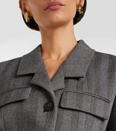 Ferragamo Grey Stripes Notched Lapel Blazer In Gray