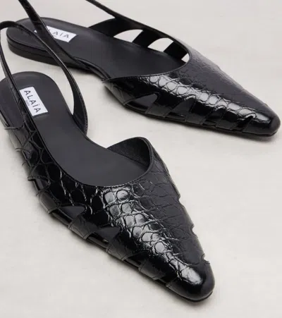 Alaïa Croc-effect Leather Slingback Flats In Black