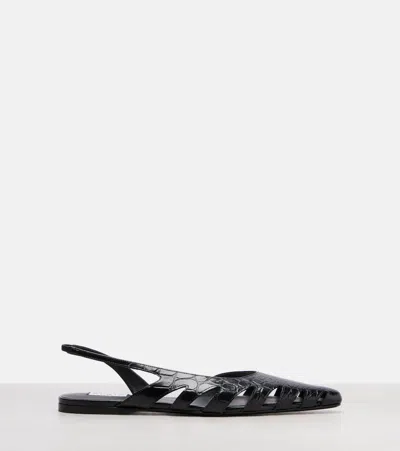 Alaïa Croc-effect Leather Slingback Flats In Black