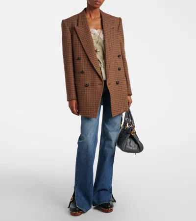 格纹双排扣羊毛混纺西装式外套