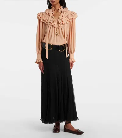 Chloé Maxi Skirt With Sheer Overlay And Flowy Design In Black
