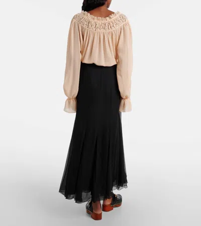Chloé Maxi Skirt With Sheer Overlay And Flowy Design In Black