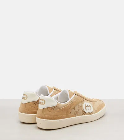 Gucci Beige G75 Sneaker In Suede And Gg Fabric Women In Brown