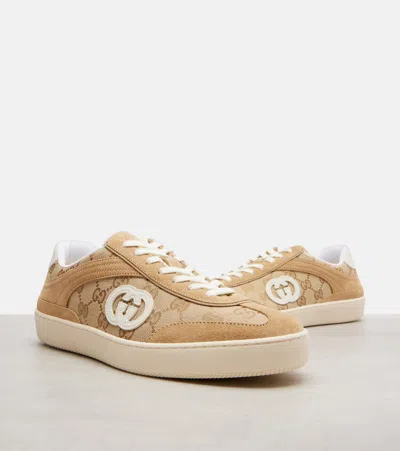 Gucci Beige G75 Sneaker In Suede And Gg Fabric Women In Brown