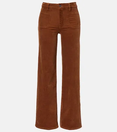 Frame Le Slim Palazzo Modernist Pocket Cotton-blend Corduroy High-rise Wide-leg Pants In Brown
