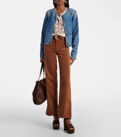 Frame Le Slim Palazzo Modernist Pocket Cotton-blend Corduroy High-rise Wide-leg Pants In Brown