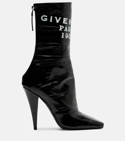 Givenchy Sliced Square Patent Leather Ankle Boots In Black