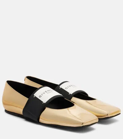 Givenchy Sliced Square Ballerinas In Mirror Effect Leather In Gold