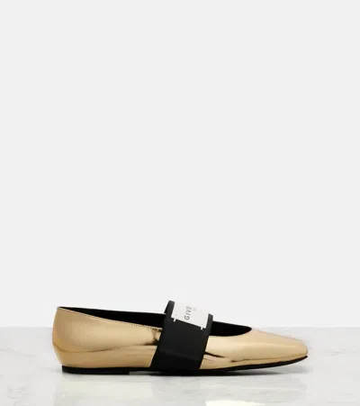 Givenchy Sliced Square Ballerinas In Mirror Effect Leather In Gold
