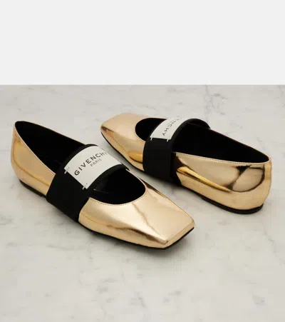 Givenchy Sliced Square Ballerinas In Mirror Effect Leather In Gold