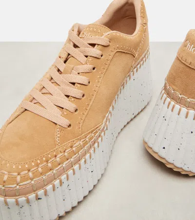 Chloé Nama Suede Platform Sneakers In Neutral
