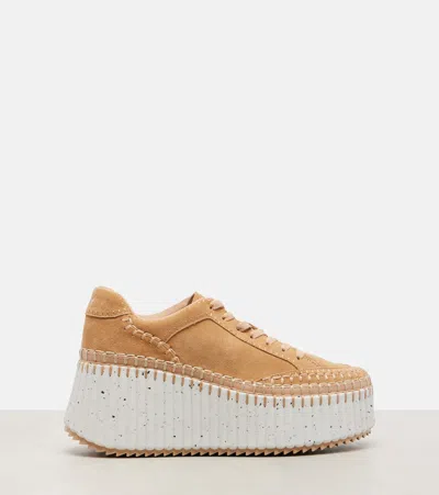 Chloé Nama Suede Platform Sneakers In Neutral