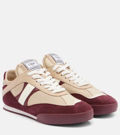Chloé Kick Mixed Leather Retro Low-top Sneakers In Burgundy