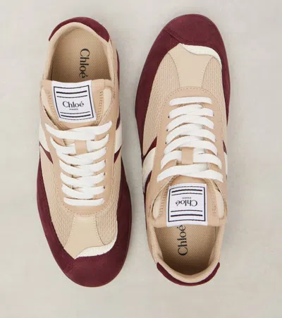 Chloé Kick Mixed Leather Retro Low-top Sneakers In Burgundy