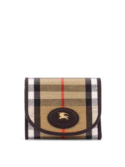 Burberry Compact Wallet With Leather Inserts In Check Pattern In Green