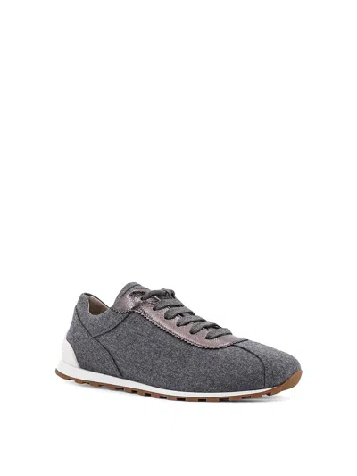 Brunello Cucinelli Women Low-top Wool Flannel Sneakers With Leather Profiles In Gray