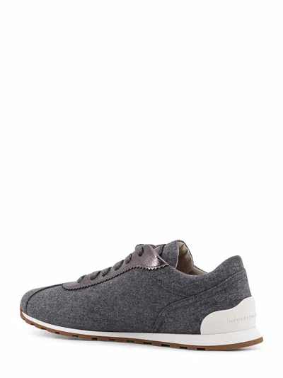 Brunello Cucinelli Women Low-top Wool Flannel Sneakers With Leather Profiles In Gray