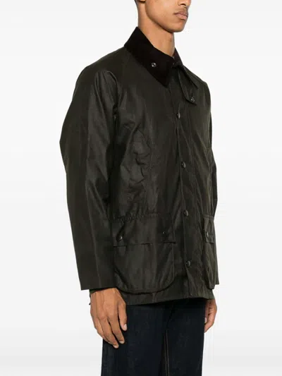Barbour Bedale Jacket In Waxed Recycled Fabric In Green