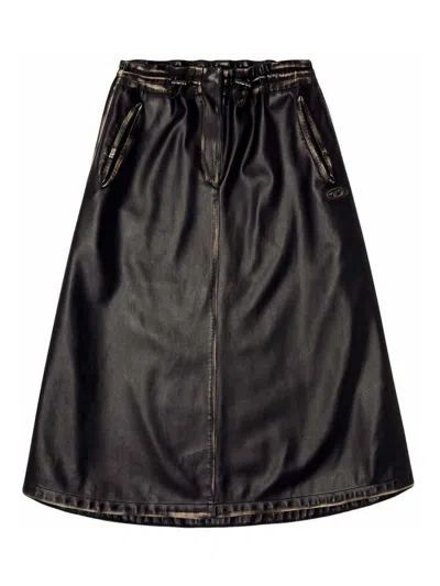 Diesel O-blivion Midi Skirt With Elastic Waist In Black