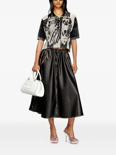 Diesel O-blivion Midi Skirt With Elastic Waist In Black