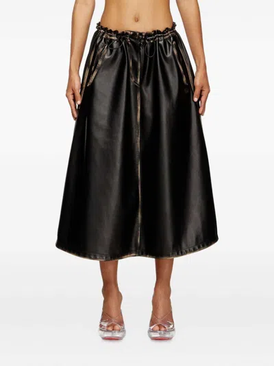 Diesel O-blivion Midi Skirt With Elastic Waist In Black