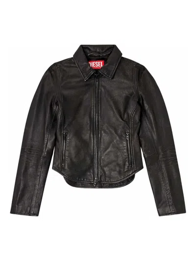 Diesel Distressed Leather Jacket In Black