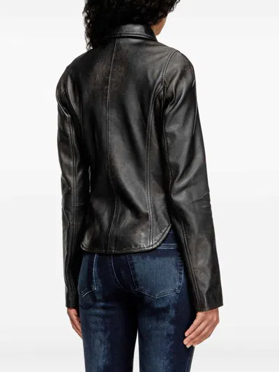 Diesel Distressed Leather Jacket In Black