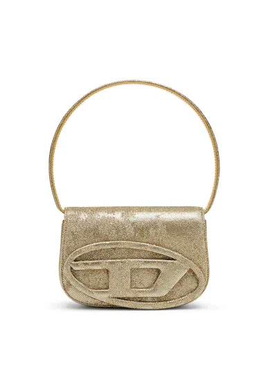 Diesel Oval-d Logo Glittered Denim Shoulder Bag In Blue
