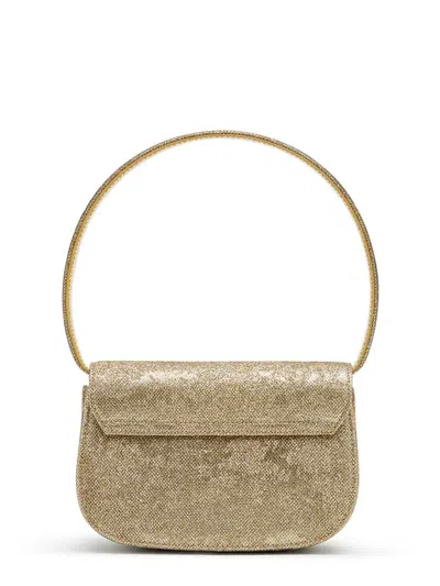 Diesel Oval-d Logo Glittered Denim Shoulder Bag In Blue