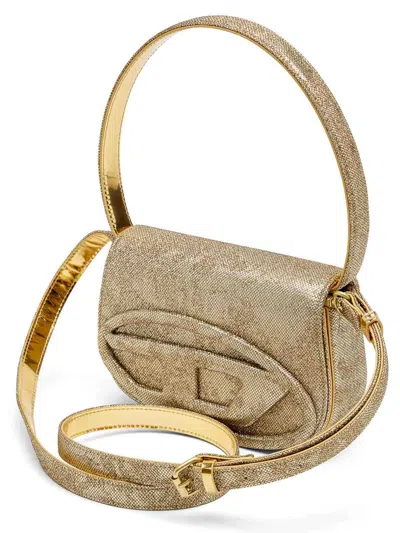 Diesel Oval-d Logo Glittered Denim Shoulder Bag In Blue