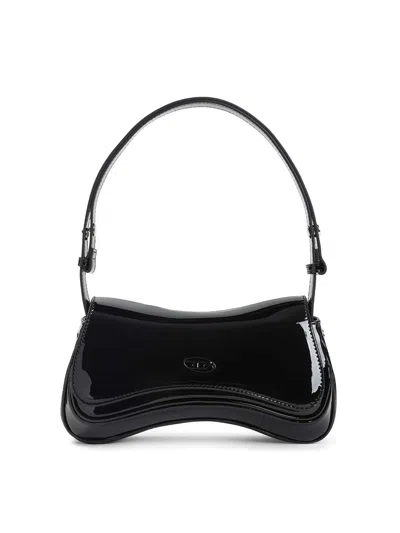 Diesel Women Play Clutch Patent Fabric Shoulder Bag In Black