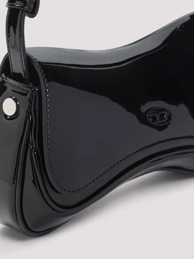 Diesel Women Play Clutch Patent Fabric Shoulder Bag In Black