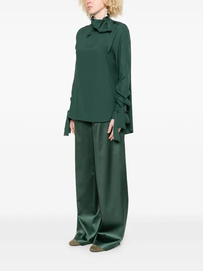 Ermanno Scervino Blusa In Seta Stretch Verde Scuro  Donna In Green