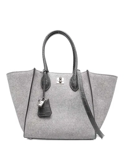 Ermanno Scervino Structured Shopper Bag With Crocodile-embossed Accents In Gray