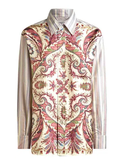 Etro Camicia Over In Cotone A Righe Con Stampa In Multi